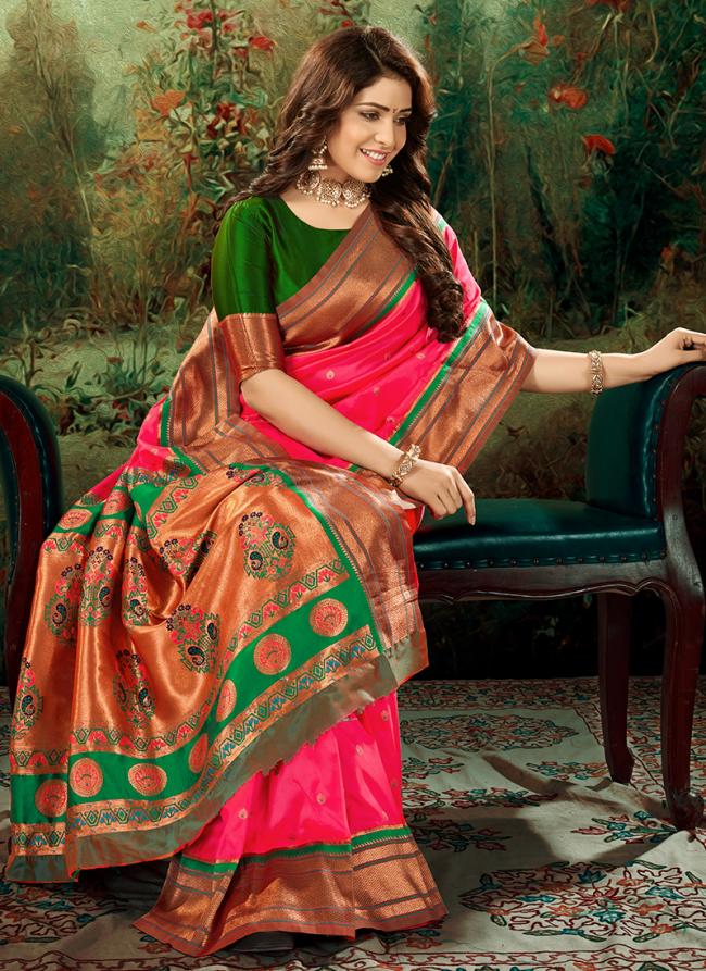 Paithani Silk Pink Festival Wear Weaving Saree